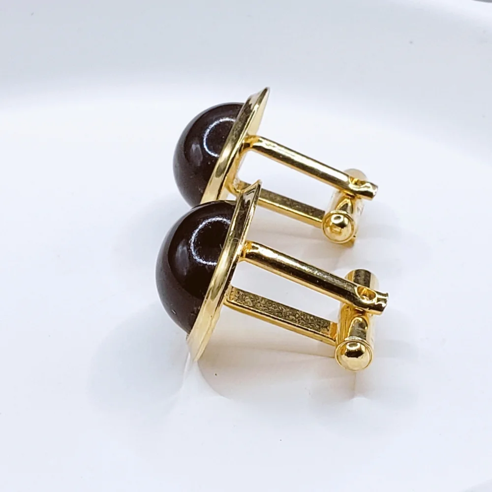 Vintage 80s Mens Black Stone On Gold Cuff Links